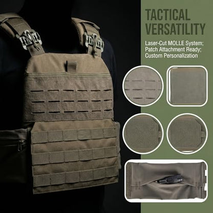Tactical Weighted Vest for Men & Women Adjustable Strength and Endurance Workout Vest with MOLLE Panel Padded Shoulder Straps Breathable Mesh Quick Release Buckles for Running Rucking Training Fitness - color: Green