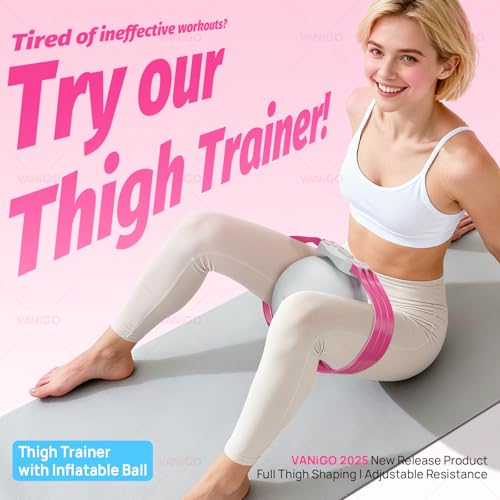 Thigh Trainer with Inflatable Resistance Ball, Adjustable 120 LB Inner & Outer Thigh Exerciser, Kegel Pelvic Floor & Hip Trainer for Women, Home Leg Equipment Compact Resistance Bands Fitness - color: Rose