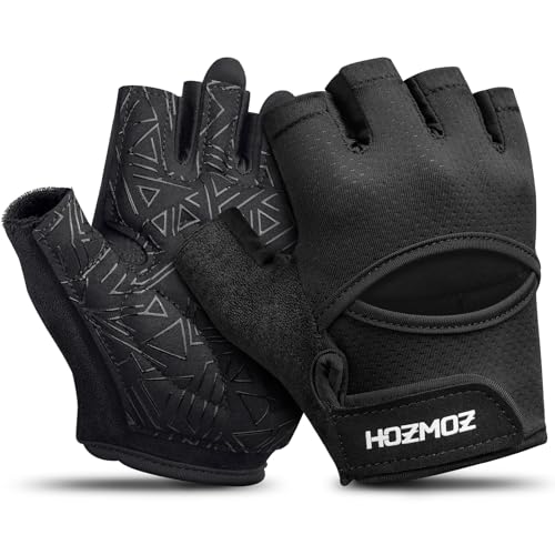HOZMOZ Ventilated Weight Lifting Gloves, Thick Padded Workout Gym Gloves with Full Palm Protection & Grip & Shock Absorption for Women & Men's Fitness Exercise Training - color: Black, size: Medium
