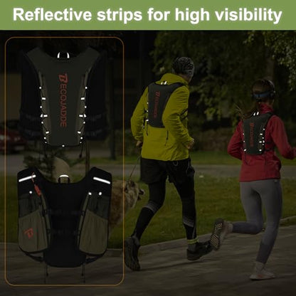 BECOJADDE Running Vest for Women Men, 5L/6L Lightweight Hydration Backpack Running Pack for Marathon, Trail, Cycling, Hiking, Jogging - color: Olive Green
