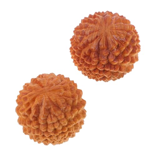 SOIMISS 2 Pieces Durian Shaped Wood Hand Massage Balls Mini Rolling Massagers Baoding Style Fitness Supplies Stress Relief Muscle Relaxation Acupoint Stimulators Roller Light Yellow Length 1.57 Inch