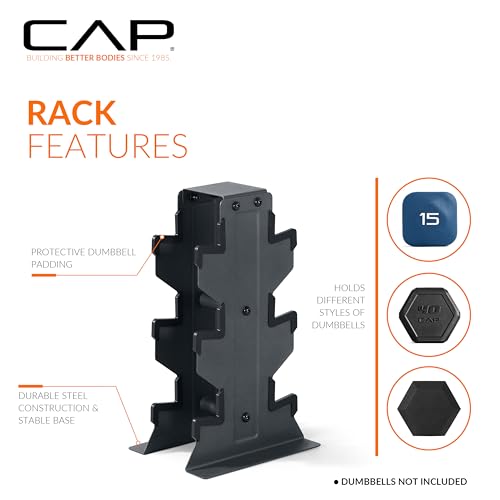 CAP Dumbbell Set with Rack, Rubber Coated Hex Free Weight Set | 100–300 lb Options, Vertical Space-Saving Storage for Home Gym Strength Training - size: 100 lb Set - Black Rack, style: Black Handle