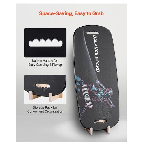 Balance Board 2-in-1 Wobble Board Trainer, Wooden Balance Board with Magnetic Stoppers for Surf Training, Physical Therapy & Standing Desk Workouts