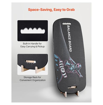 Balance Board 2-in-1 Wobble Board Trainer, Wooden Balance Board with Magnetic Stoppers for Surf Training, Physical Therapy & Standing Desk Workouts
