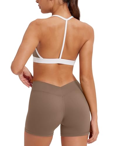 MOOSLOVER Women 2 Piece Workout Sets Layered Halter Sport Bra V Back Gym Shorts Yoga Outfits