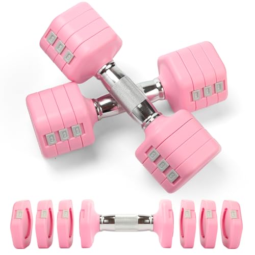 Adjustable Dumbbell Set of 2, Total 20 LB Pair (4,6,8,10 LB) - color: Pink