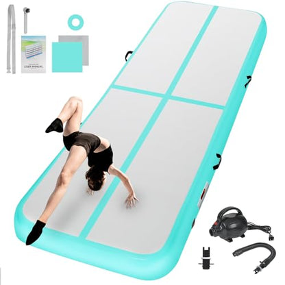 Inflatable Gymnastics Mat 10ft/13ft/16ft/20ft/ Air Tumbling Track Mats 4/8 inches Thick for Home Use/Training/Cheerleading/Yoga/Water with Pump
