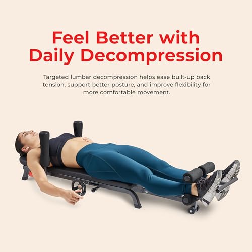 Sunny Health & Fitness No-Hang Traction & Inversion Decompression Table for Back Pain Relief, Adjustable Stretch Bench, 400 LB Capacity - size: 6" Height