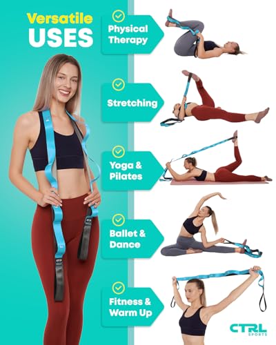 Stretching Strap with Loops - Non Elastic Stretch Band for Physical Therapy, Yoga Strap for Stretching Equipment, Stretch Bands for Exercise and Flexibility - Fascia, Hamstring & Leg Stretcher Belt