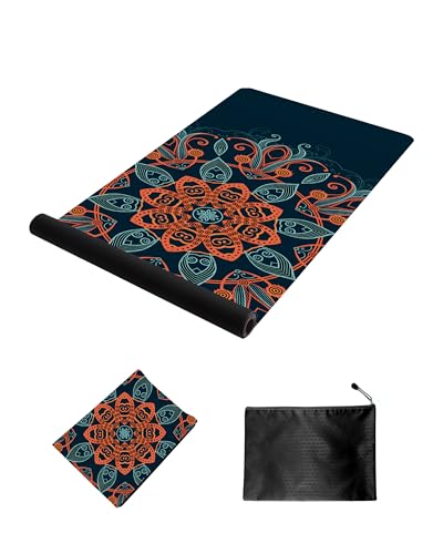 nuveti Printed Travel Yoga Mat-1/16 Inch Thick Non Slip Fitness Workout Mat with Carrying Bag, Foldable Lightweight Suede & Natural Rubber Yoga Mat for Yoga Pilates and Fitness 72" L x 24" W x 1.5mm - color: ShenHai