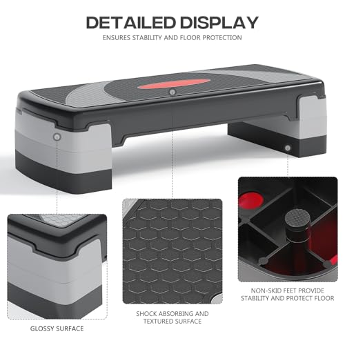 31" Aerobic Exercise Step Platform, Step Up Exercise Platform with 4" 6" 8" Adjustable Risers, Stair Stepper Workout Stepper for Home Gym Strength Training Fitness Equipment