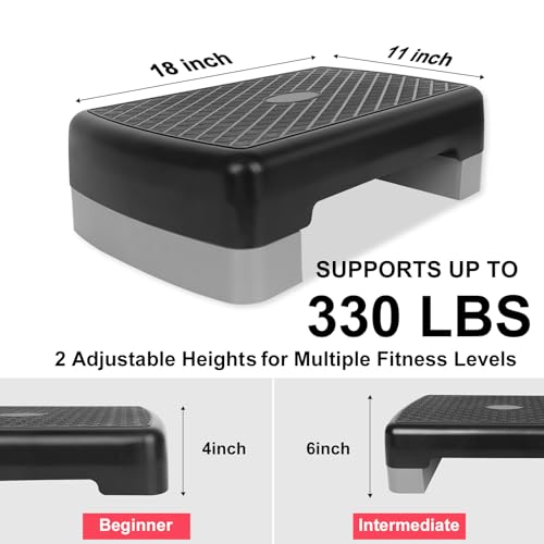 Exercise Workout Aerobic Step Platform Trainer, 18" Aerobic Stepper with 4"-6" Adjustable Height Risers