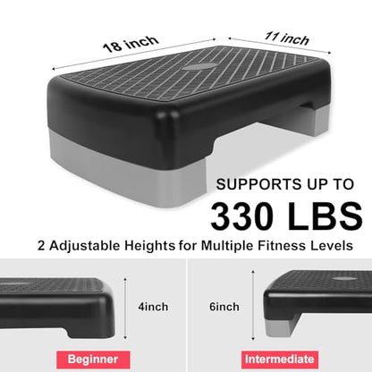 Exercise Workout Aerobic Step Platform Trainer, 18" Aerobic Stepper with 4"-6" Adjustable Height Risers