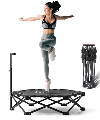Foldable Trampoline with Adjustable Handle – 42", 330 lbs Capacity, Foldable Design for Indoor/Outdoor Fitness, Adults (Black)