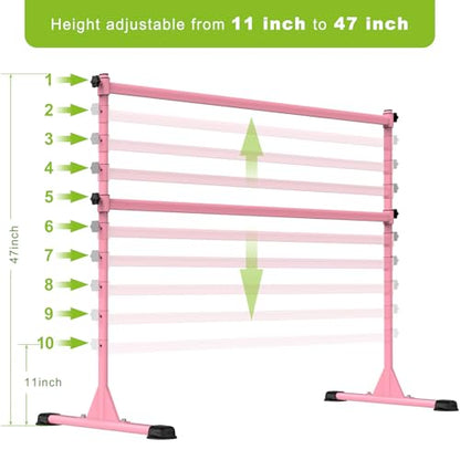 Dolibest Freestanding Ballet Bar, Height Adjustable Ballet Bar, Heavy Duty Dance Bar, with Non-Slip Rubber Pads, Enhanced Stability, Dance/Yoga/Fitness Stretching Bar, Ideal for Kids and Adults - color: Pink- 5ft Steel Cross Bar