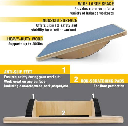 Yes4All 350LBS Professional Wooden Balance Board for Leg Workout, Anti-Slip Rocker Board, Wobble Board for Standing Desk - color: B. Blue