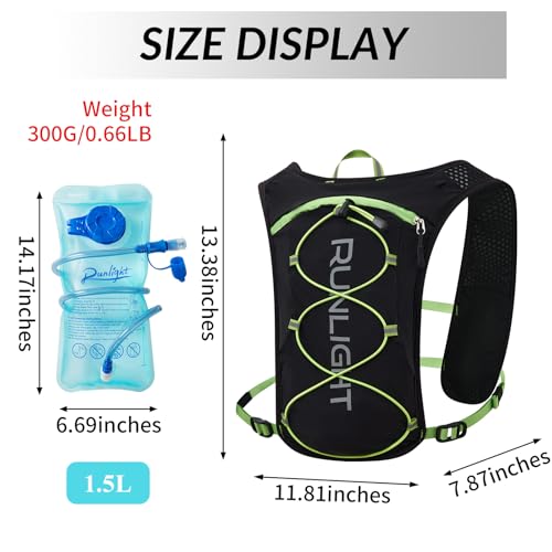 Running Vest for Women Men Lightweight Hydration Backpack Pack with 1.5L Water Bladder Bag Hydro Daypack for Hiking,Trail,Skiing,Camping,Cycling,Race,Marathon - color: Black Green