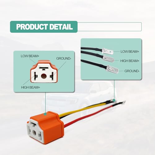 2Pcs Ceramic H4 9003 HB2 Headlamp Connector, H4 Head Light Relay Harness Kit, Compatible with Car Truck Boat Marine Head Light Fog Light, Fix Un-Standard H4 Plug Pins, Orange - color: Orange