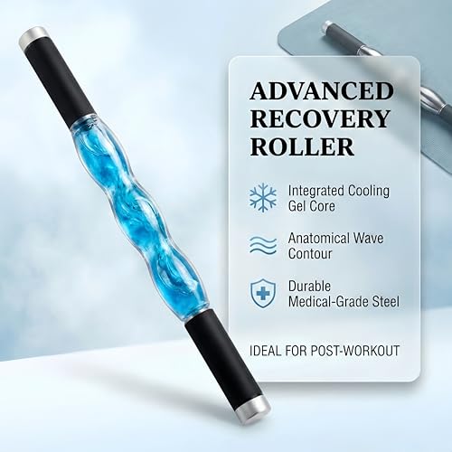 Deep Tissue Massage Stick - Cold Therapy Tool with Steel Ice Roller for Muscle Relief, Portable Gel Roller for Neck, Back, Leg & Lower Body Recovery, Effective Inflammation & Pain Relief