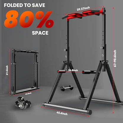 Power Tower Pull Up Dip Station Foldable, Pull Up Bar Station Adjustable, Multi-Function Home Gym, Strength Training Fitness Equipment, Triangular Design, for Home Outdoor - color: Black, Red-Multifunction Bar
