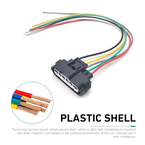 2 PCS Throttle Body Pigtail, 6 Way 6 Pin Throttle Position Sensor Repair Connector, Heat Resistant Plug and Play Wiring Harness Plug Replace #90980-11858, Standard Repair Accessories (Black)