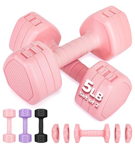Adjustable Dumbbell Set of 2, 10LB 20LB 30LB Weight Set - color: Pink, size: 10 lbs Total-(5LB Each)