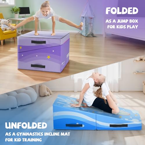 Kangaroo Hoppers Gymnastics Cheese Wedge Mat for Kids Ages 1-12, 3 Sizes Folding Incline Tumbling Mat with High-Density EPE Foam and Removable PVC Leather Cover, Portable Home Gym Training Equipment for Toddlers, Beginners and Young Gymnasts