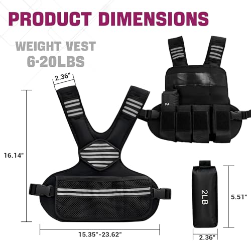 Adjustable Weighted Vest for Men Women, Removable Ironsand Bags Weighted Training Vest with Reflective Strips, v-Neck, Adjustable Waist Belt & Pocket, for Running Workout Fitness Strength Training