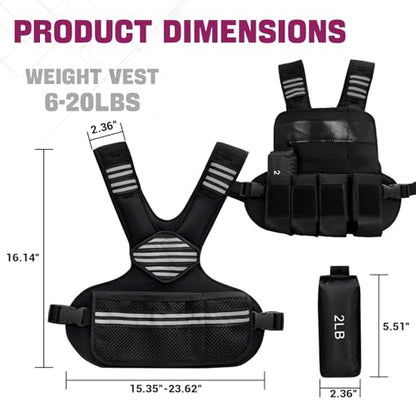 Adjustable Weighted Vest for Men Women, Removable Ironsand Bags Weighted Training Vest with Reflective Strips, v-Neck, Adjustable Waist Belt & Pocket, for Running Workout Fitness Strength Training