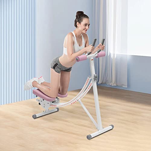 Abdominal Trainers,Ab Workout Equipment, Ab Machine with Height Adjustable,Foldable Abdominal Exercise Machine with LED Display - color: Pink-1