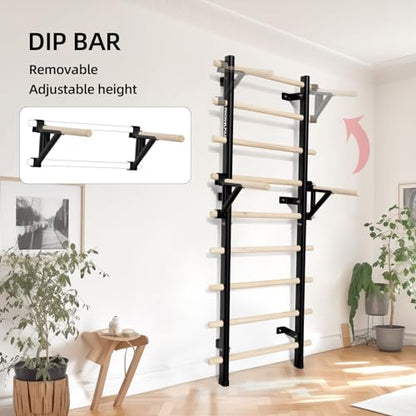 Swedish Ladder Dip Bar Attachment, Fits TS003A Ladder, Wood Stall Bar for School, Physical Therapy and Gymnastics, Multi-grip