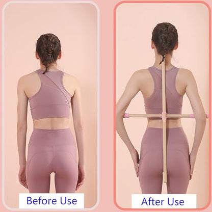 2PCS Yoga Rod Stick Set,Portable Pilates Bar Open Back Corrective Hump Round Wooden Stretching Tool with Buckle for Martial Artists Dancers Gymnasts