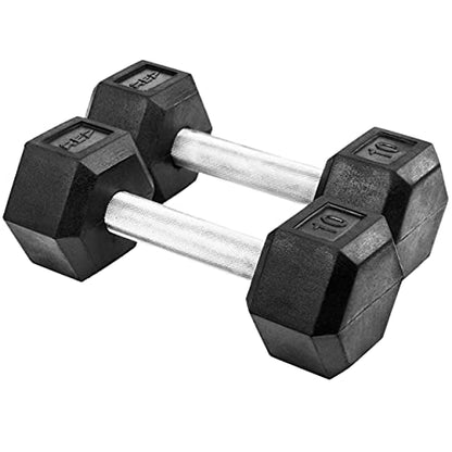 Rep Fitness Rubber Hex Dumbbell(s) - Singles (55LB +) and Pairs (5LB - 50LB) - Low Odor, Fully Knurled Handle - style: 10 LB Pair