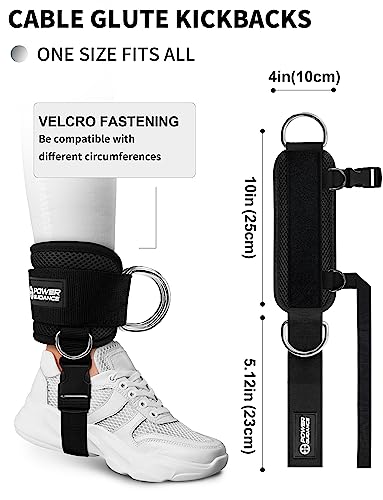 POWER GUIDANCE Ankle Strap for Cable Machine Professional Kickback Ankle Strap for Glute Workouts, Leg Extensions - Adjustable Strap with D-Rings - size: Pair