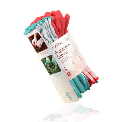 COOLJOB 6 Pairs Gardening Gloves for Women, Breathable Rubber Coated, L - color: Bright Red, Mint Green, size: Large (Pack of 6)