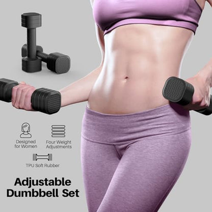 Zempox Adjustable Dumbbell Set, 4 in 1 Free Weight Dumbbell Set for Women, Hand Weight for Women at Home, Each 2lb 3lb 4lb 5lb with TPU Soft Rubber Handle for Home Gym Aquatic Fitness Equipment,Purple - color: Black