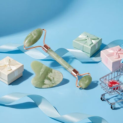 BAIMEI IcyMe Jade Roller & Gua Sha Set Face Roller and Gua Sha Facial Tools for Skin Care Routine and Puffiness, Self Care Gift for Men Women - Light Green - color: Light Green