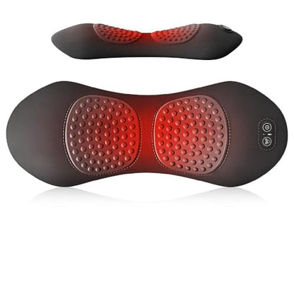 Electric Lumbar Massage Pillow, 3-in-1 Rechargeable Triple Fusion Back Massager with Heat/Vibration/Traction, Heated Lower Back Massager Pillow for Pain Relief Deep Tissue, for Bed Chair