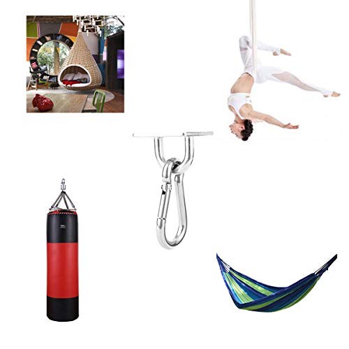 heyous 2 Set M8 Suspension Ceiling Wall Mount U Hook Anchor Hanger Stainless Steel Heavy Duty Multi Purpose Hammock Swing Ceiling Hook Strip Base Plate with Snap Hook
