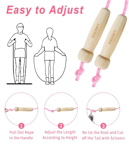 Jump Rope for Women Men Kids, EGOSKY Adjustable Wooden Handle Skipping Rope for Adult Boys Girls Fitness Exercise Outdoor Activity