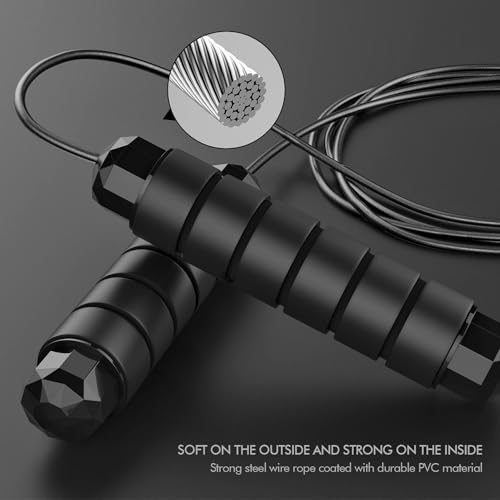 Jump Rope, Tangle-Free Rapid Speed Jumping Rope Cable with Ball Bearings for Women, Men, and Kids, Adjustable Steel Jump Rope with Foam Handles for Home Gym Exercise Fitness Workout Equipment & Slim Body - color: Black+Blue