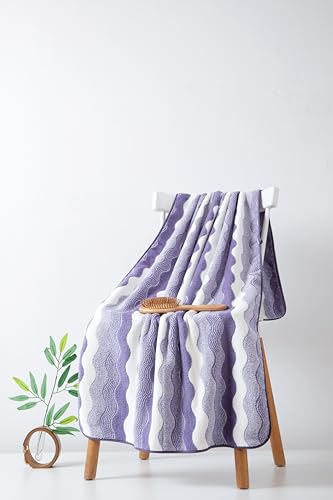 Microfiber Bath Towel 35x70in - Ultra Soft Quick Dry, Lightweight for Gym, Spa, Travel | Hotel Grade & Multi-Use| Single Pack - color: Purple and White Stripe, size: 35*70 Inches