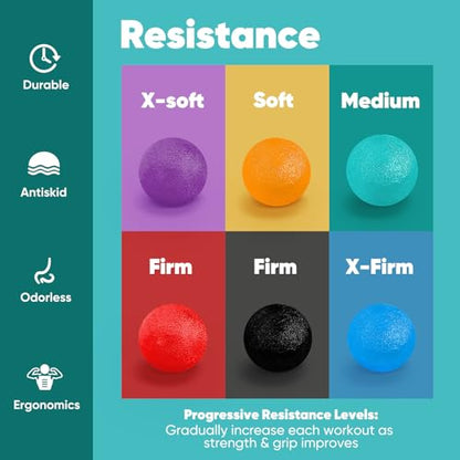 Stress Balls for Adults (6 Pack), Stress Ball, Hand Strengthening Devices, Hand Exercisers for Strength, Exercise Squeeze Squishy Wrist Ball, Physical Therapy Exerciser, Grip Strength Trainer