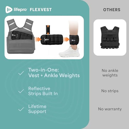 Lifepro Adjustable Weighted Vest for Women & Men - Flexvest 15 or 20 lb Workout Vest – Reflective Fitness Weight Vest with Phone Pocket for Running, Cardio, Strength Training