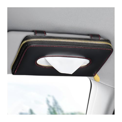 Car Tissue Holder, Sun Visor Napkin Box Premium PU Leather Tissue Case with Zipper, Rectangular Hanging Paper Organizer Mask Dispenser for Sedans SUVs Trucks, Car Accessories (Black) - color: Black