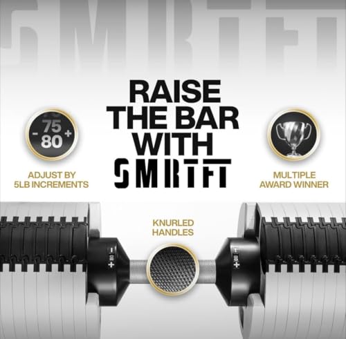 SMRTFT NUOBELL Adjustable Dumbbells 5–100 lb Set | Original NUOBELL | 26 Weights in 1 for Home Gym Strength Training | Steel-Knurled Handle | Space-Saving Dumbbell Set of 2 | 2-Year Warranty