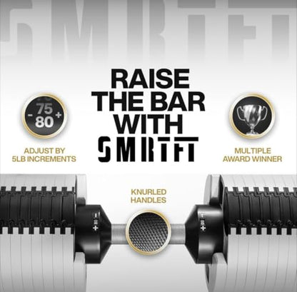 SMRTFT NUOBELL Adjustable Dumbbells 5–100 lb Set | Original NUOBELL | 26 Weights in 1 for Home Gym Strength Training | Steel-Knurled Handle | Space-Saving Dumbbell Set of 2 | 2-Year Warranty