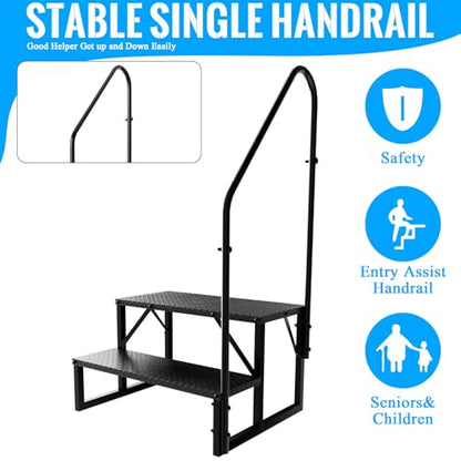 2 Step RV Stairs with Handrail, 660LBS Heavy Duty Anti-Slip Metal RV Steps, Detachable Outdoor Stairs for 5th Wheel/Hot Tub/Mobile Home/Pool - style: 2 Step