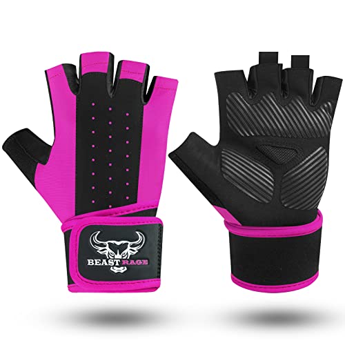 Padded Workout Gloves for Men, Long Wrist Straps Stabilize Adult Grip Weight Lifting Gloves with Powerlifting Support Gym, Exercise and Extra Pull ups Sturdy Palm - color: Pink, size: Small