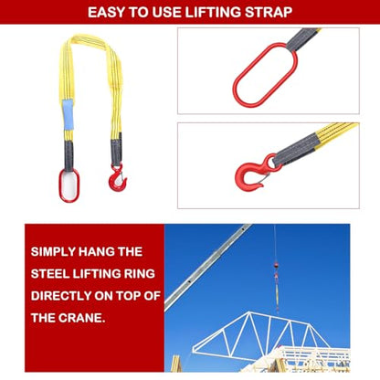 Lifting Slings Web Sling, 4.92 Ft Lifting Sling Straps Heavy Duty Single Leg Wire Rope, 6600lbs Polyester Lifting Sling with G80 Steel Hook - size: 4.92FT